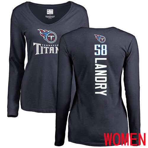 Tennessee Titans Navy Blue Women Harold Landry Backer NFL Football #58 Long Sleeve T Shirt->tennessee titans->NFL Jersey
